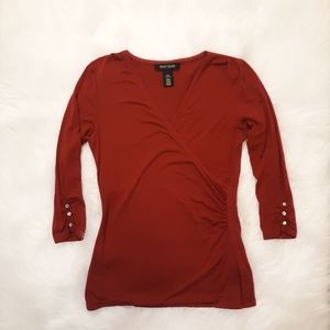 WHBM | Burgundy Blouse, Faux Wrap Style